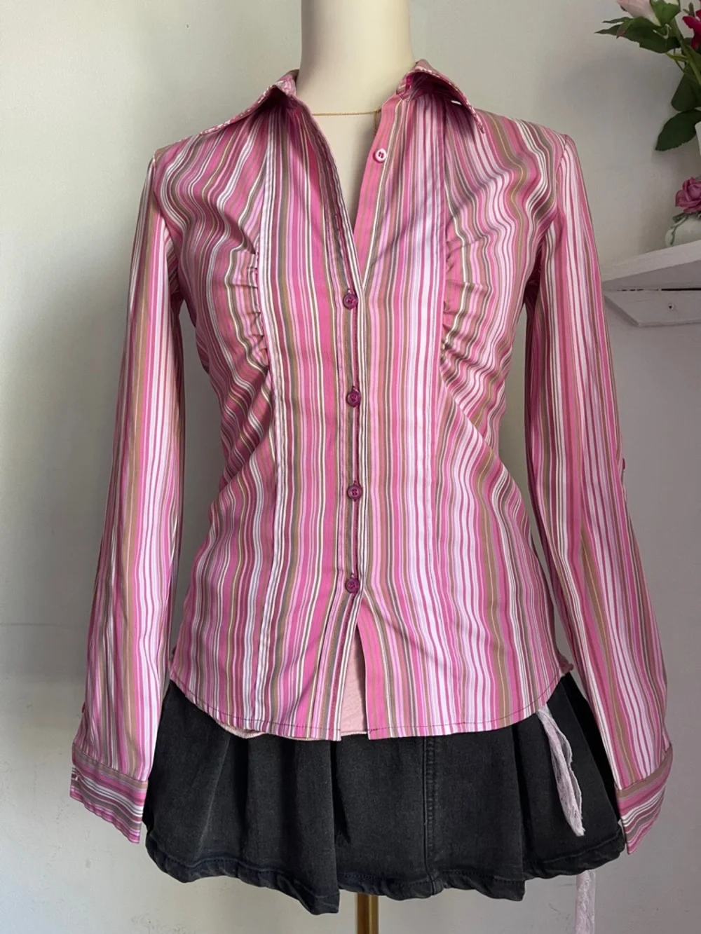 Women’s Pink Striped Button-Up Shirt - Picture 4 of 6